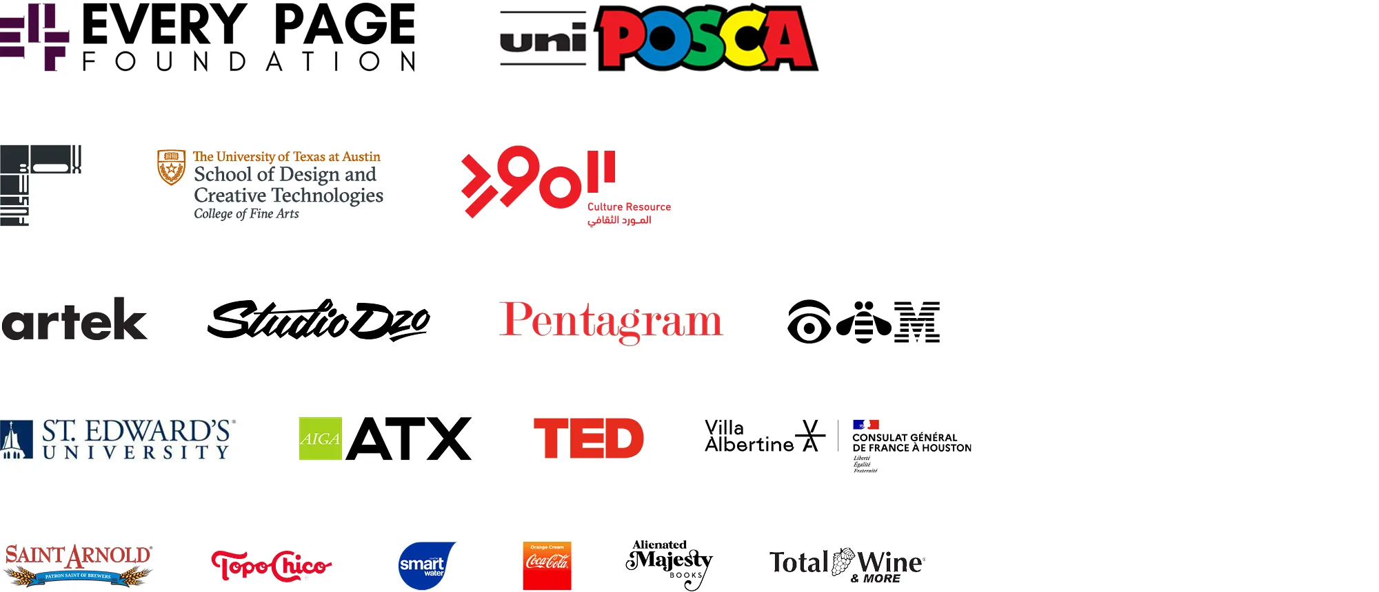 logos of exhibition supporters for the Visual Arts Center's 2025-26 season