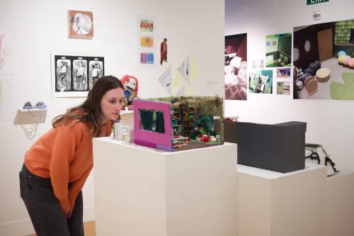 image of person looking at work in a gallery 