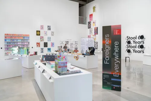 installation view of Hundred Points: Contemporary Graphic Design from Austin, São Paulo, Cairo, and Helsinki