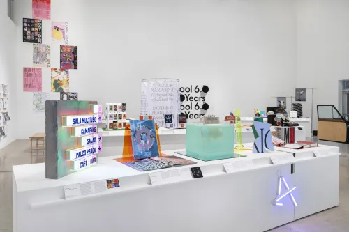 installation view of Hundred Points: Contemporary Graphic Design from Austin, São Paulo, Cairo, and Helsinki