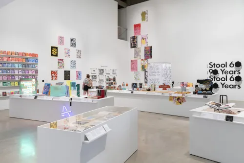 installation view of Hundred Points: Contemporary Graphic Design from Austin, São Paulo, Cairo, and Helsinki