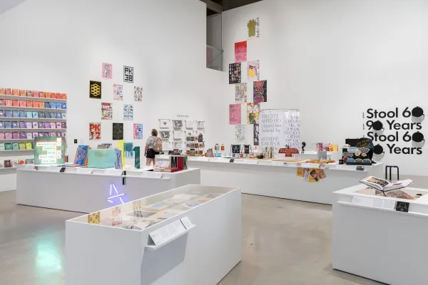 installation view of Hundred Points: Contemporary Graphic Design from Austin, São Paulo, Cairo, and Helsinki