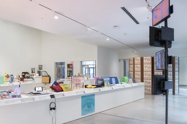 installation view of Hundred Points: Contemporary Graphic Design from Austin, São Paulo, Cairo, and Helsinki