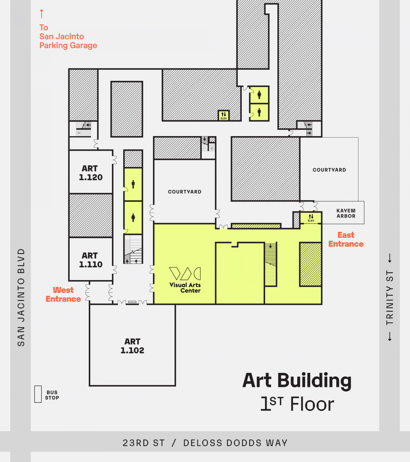map of first floor of Art Building at UT Austin