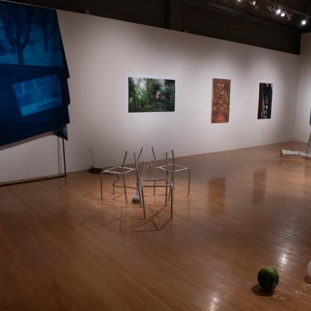 installation view of work by studio art graduate students, Visual Arts Center, UT Austin