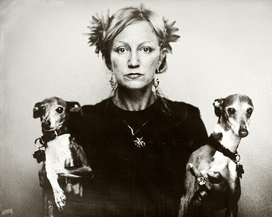 image of artist Alyssa Taylor Wendt with two dogs