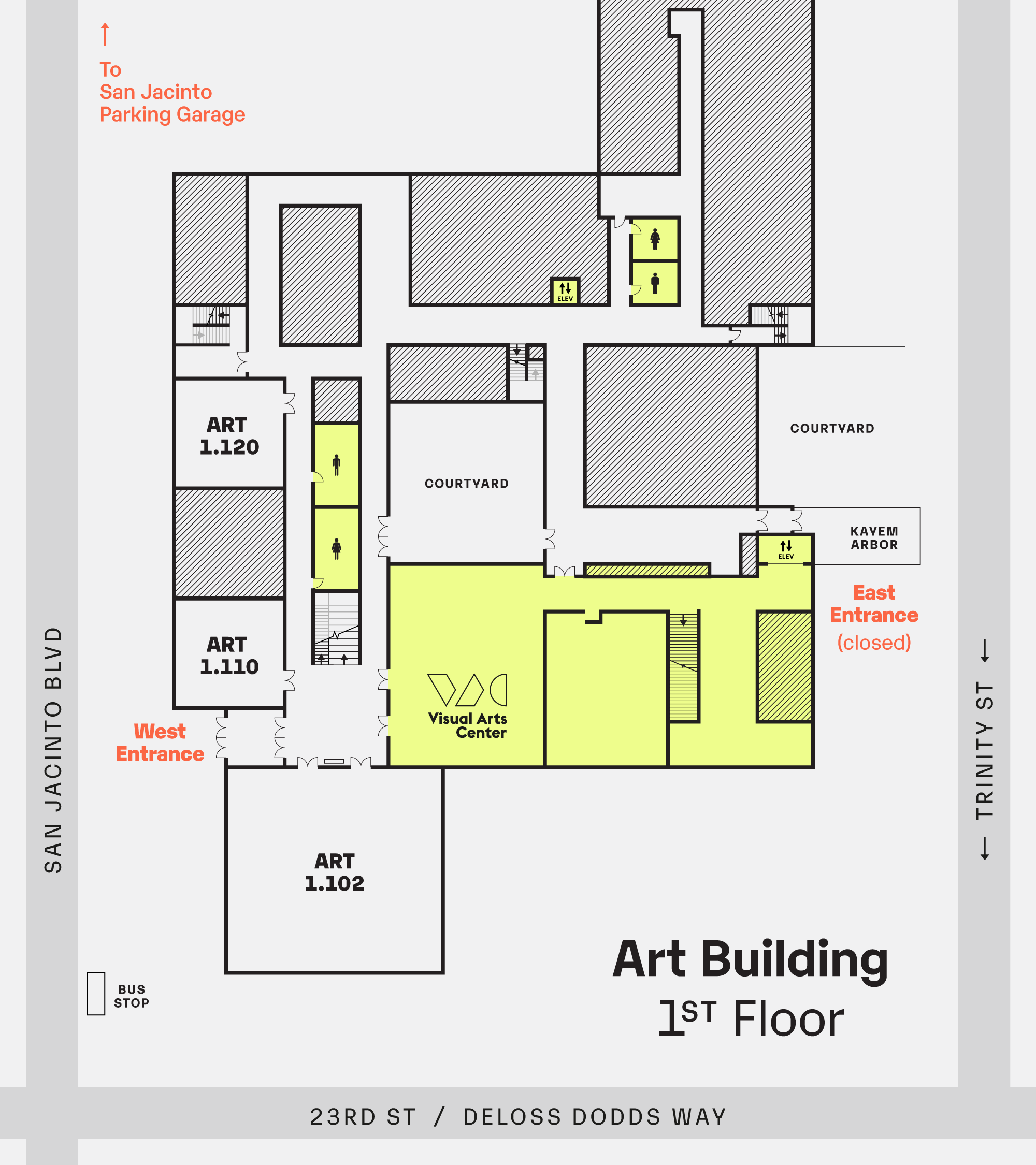 map of Visual Arts Center and relevant spaces within the Art Building