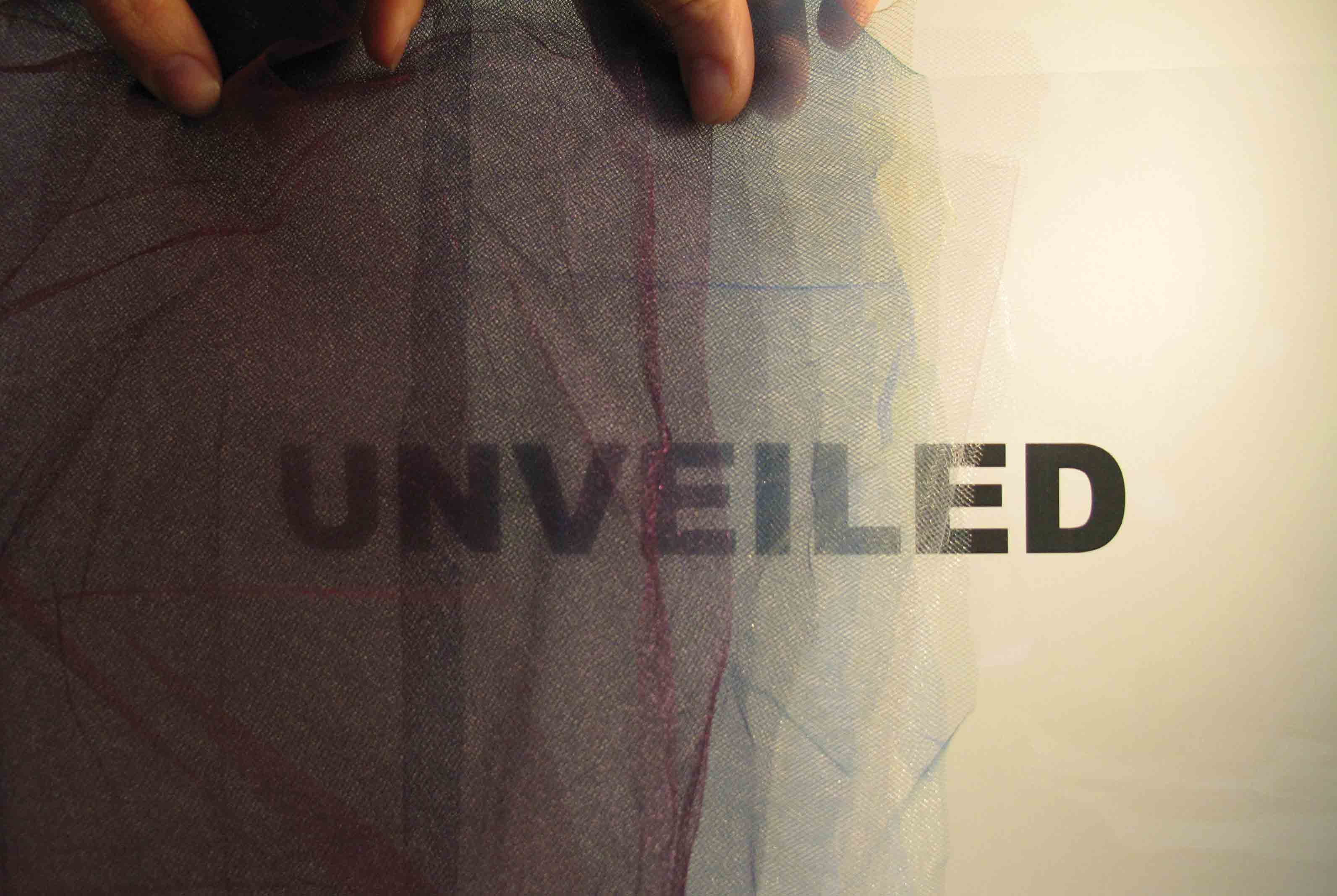 postcard image for "Unveiled" exhibition at Visual Arts Center, UT Austin