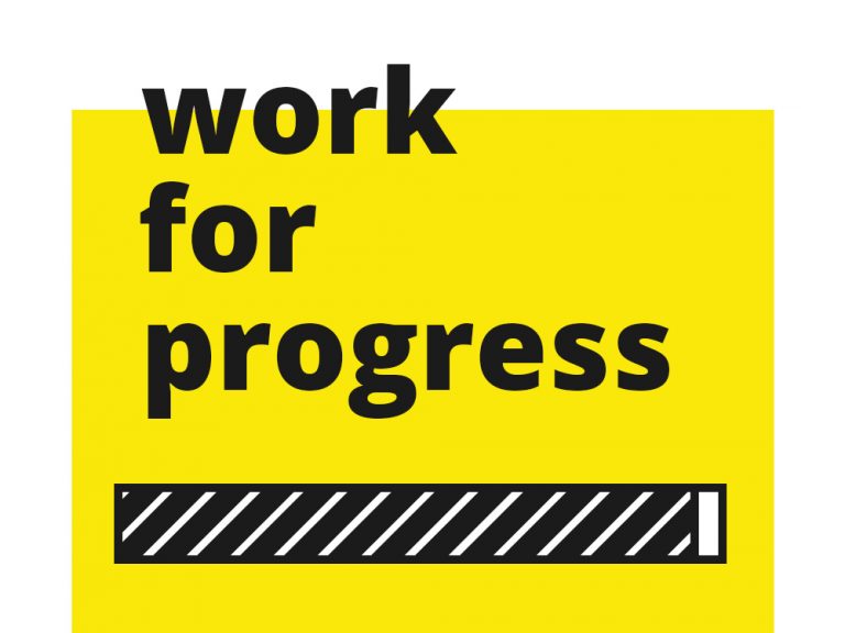 graphic for "Work for Progress" Design MFA exhibition at Visual Arts Center, UT Austin