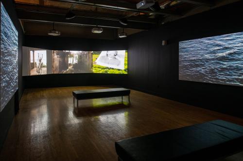 still of video exhibition with five screens on all sides